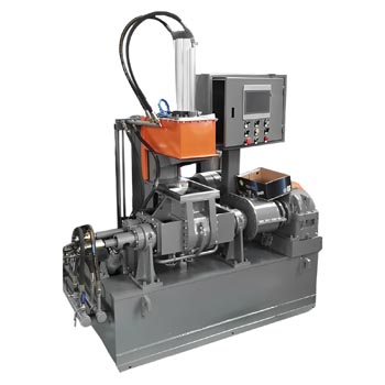 Laboratory kneader machine mixing thermoplastic elastomer (TPE) in small-batch R&D setup