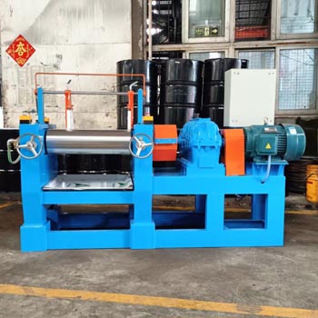 Two roll mill processing EVA sheet in lab environment