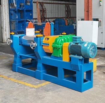 High-precision Double-Frequency Two Roll Mixing Mill with independent inverter drives for rubber and plastic blending applications.