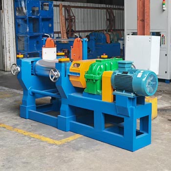 High-precision Double-Frequency Two Roll Mixing Mill with independent inverter drives for rubber and plastic blending applications.